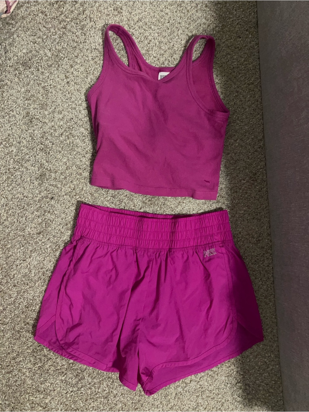 PINK Victoria's Secret Bright Magenta Girls' Athletic Tank Top and Shorts Set